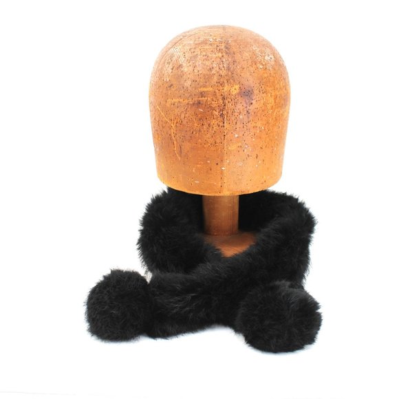 No label Accessories - Geniune Rabbit Fur Adjustable Pom Pom Scarf Neck Warmer Black